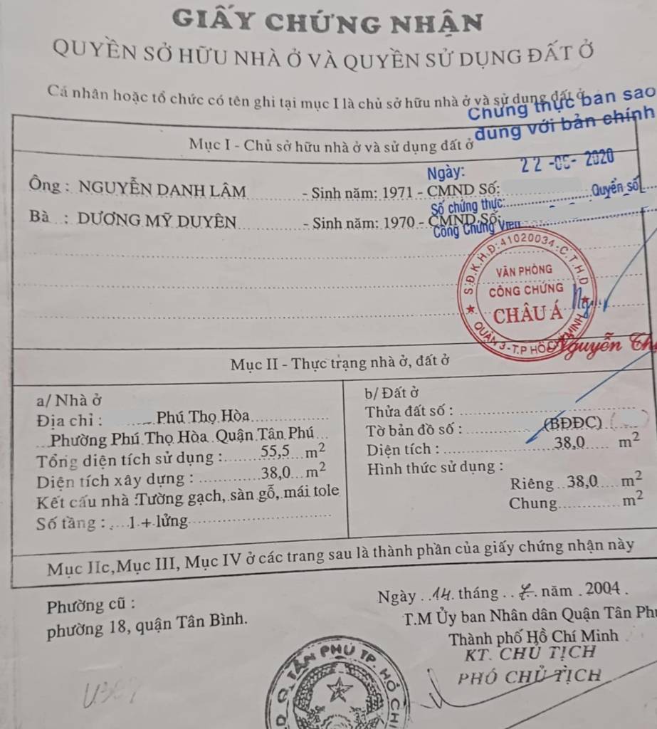 Bán nhà 38m² hẻm xe tải Phú Thọ Hoà, hẻm thông, giá chỉ 3.6 tỷ – sổ riêng, vị trí đẹp